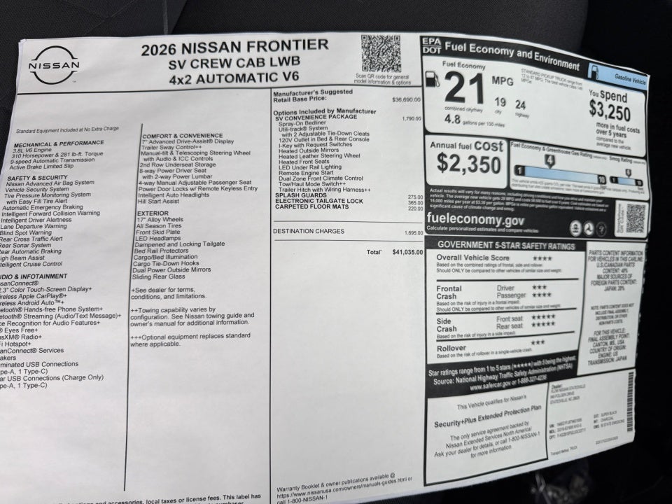 2026 Nissan Frontier Crew Cab Long Bed SV 4x2