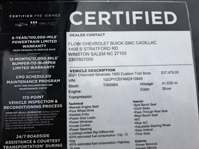 2021 Chevrolet Silverado 1500 4WD Crew Cab Short Bed Custom Trail Boss