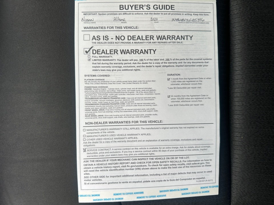 2020 Nissan Altima S FWD