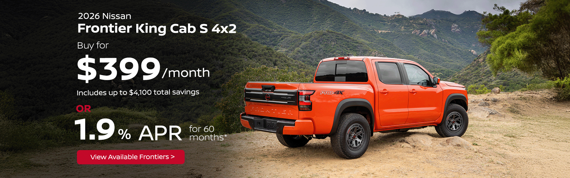2026 Nissan Frontier King Cab S 4x2 Lease and APR Offer